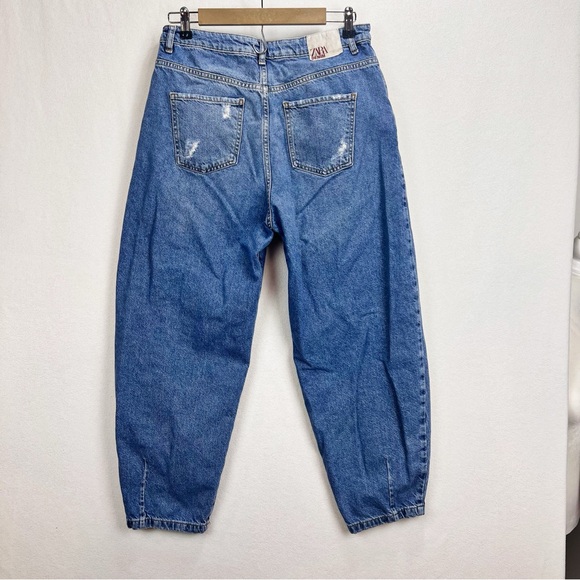 Zara High Rise Pleated Slouchy Barrel Balloon Leg Jeans Distressed Size 8 - Picture 8 of 8
